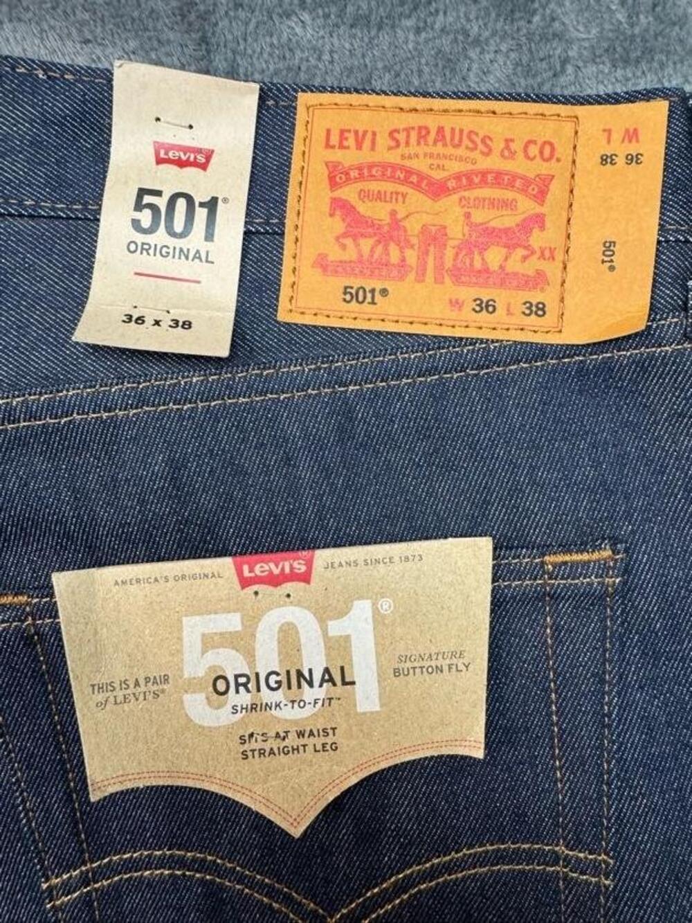 Levi's 501 Jeans Mens 36x38 Blue Raw Shrink-To-Fit Straight Button Fly Denim